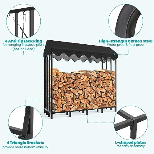 Himimi 2 Stück Metall Holzstapelhilfe 185 x 70 x 185cm, 4,8m³/ 7 SRM Haltekapazität Holzunterstand Außen, Kaminholzregal Mit Schutzhülle – Bild 3