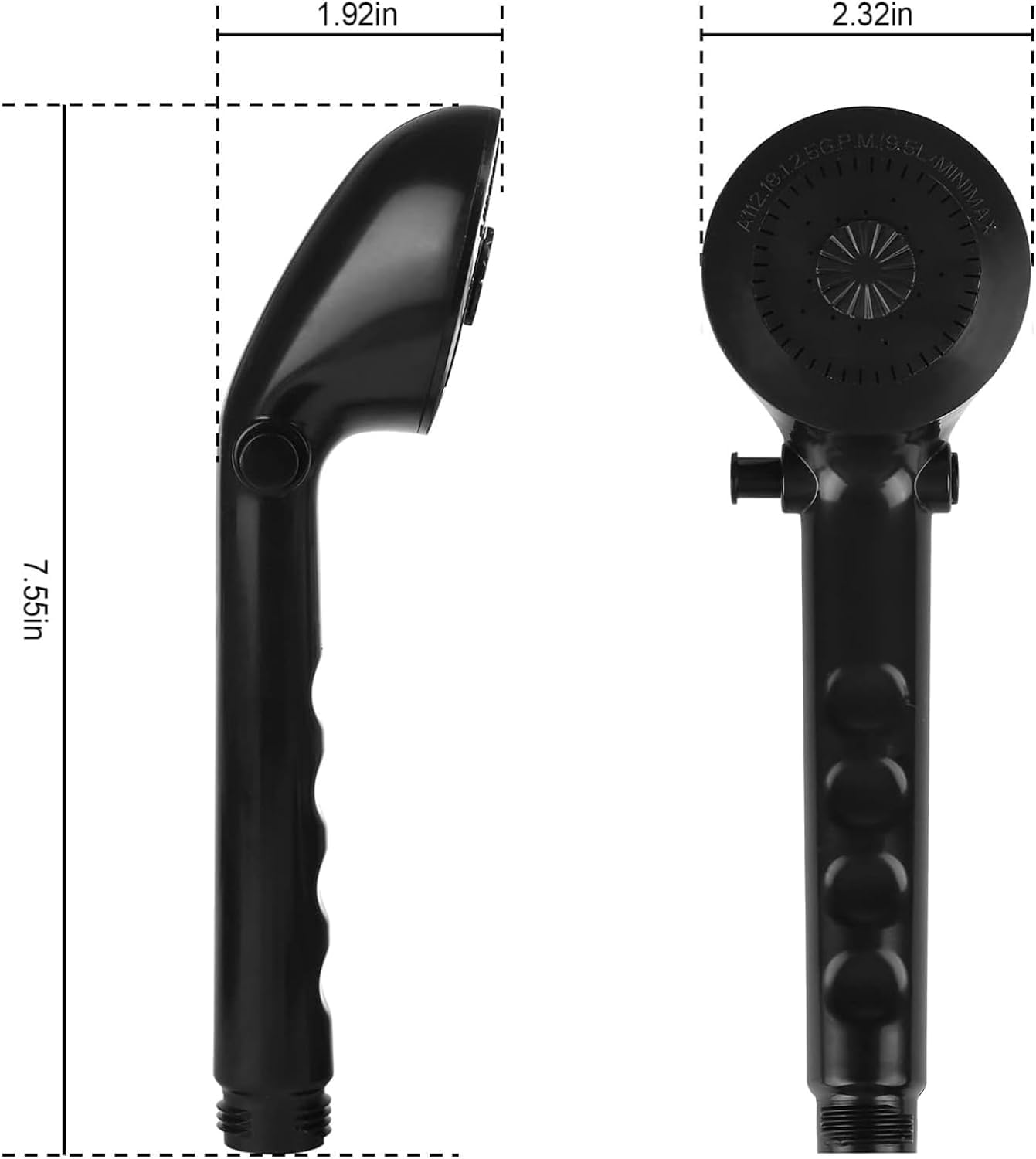 RV Shower Replacement Shower Head with Hose & Guide Ring & Shower Holder Non-Metallic Hand-Held Shower Set White/Black (Black Showers)