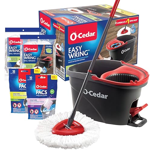 Image of O-Cedar EasyWring Microfiber Spin Mop & Bucket Floor Cleaning System + 2 Extra Mop Head Replacements with Citrus and Lavender Pacs (Variety Pack)