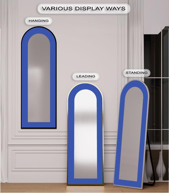 Specchio da pavimento a lunghezza intera, 50,8 x 168,2 cm, blu intenso - Specchio da pavimento colorato con cornice nera