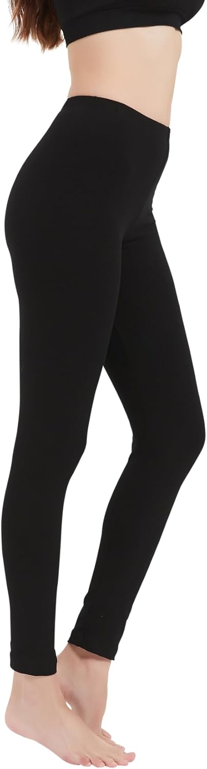 Women’s Cotton Spandex Yoga Leggings – Mid-Rise, Full-Length, Long Inseam Workout Casual Pants S-5X (32"-36")