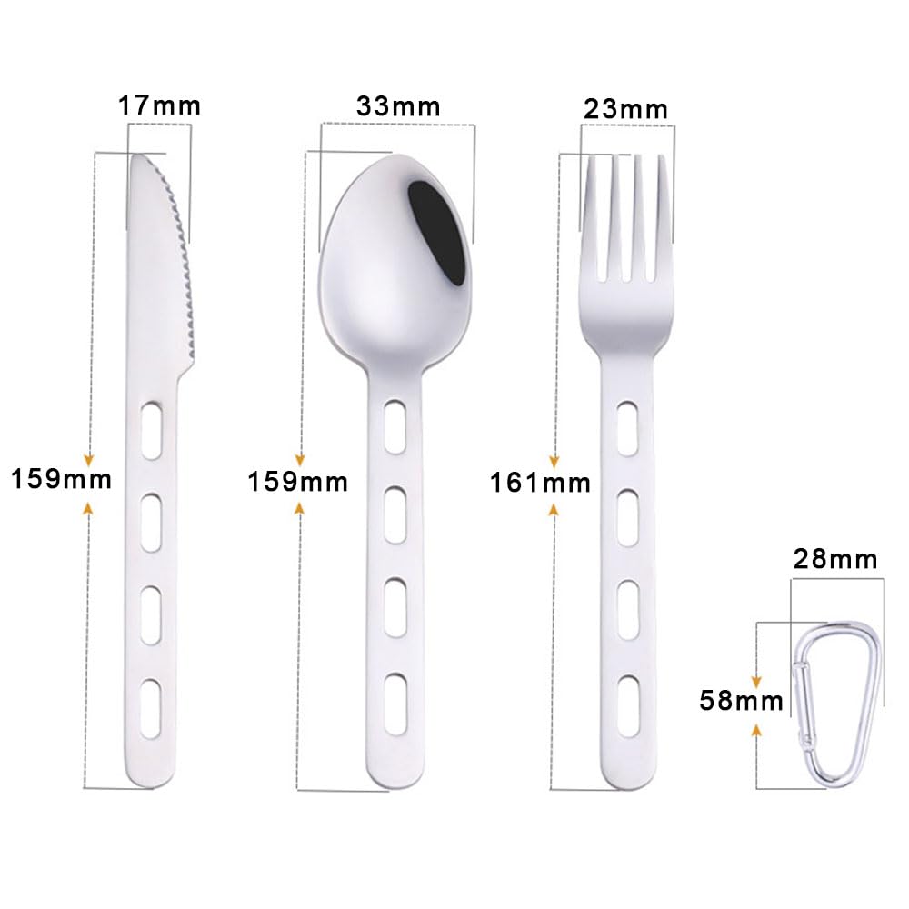 2 Pcs Camping Cutlery Set 3 in 1 Detachable Lightweight Flatware Stainless Steel Flatware Travel Cutlery Set with Carabiner for Hiking and Travel - Image 4