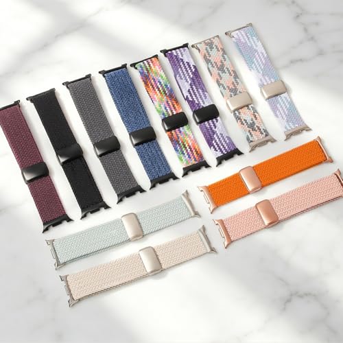 Image of Magnetic Braided Band for Samsung Galaxy Watch 9 8 40mm 44mm, Galaxy Watch8 Classic 46mm, One Click No Gap Elastic Stretchy Nylon Fabric Sport Strap for Women Men (Fantasy)