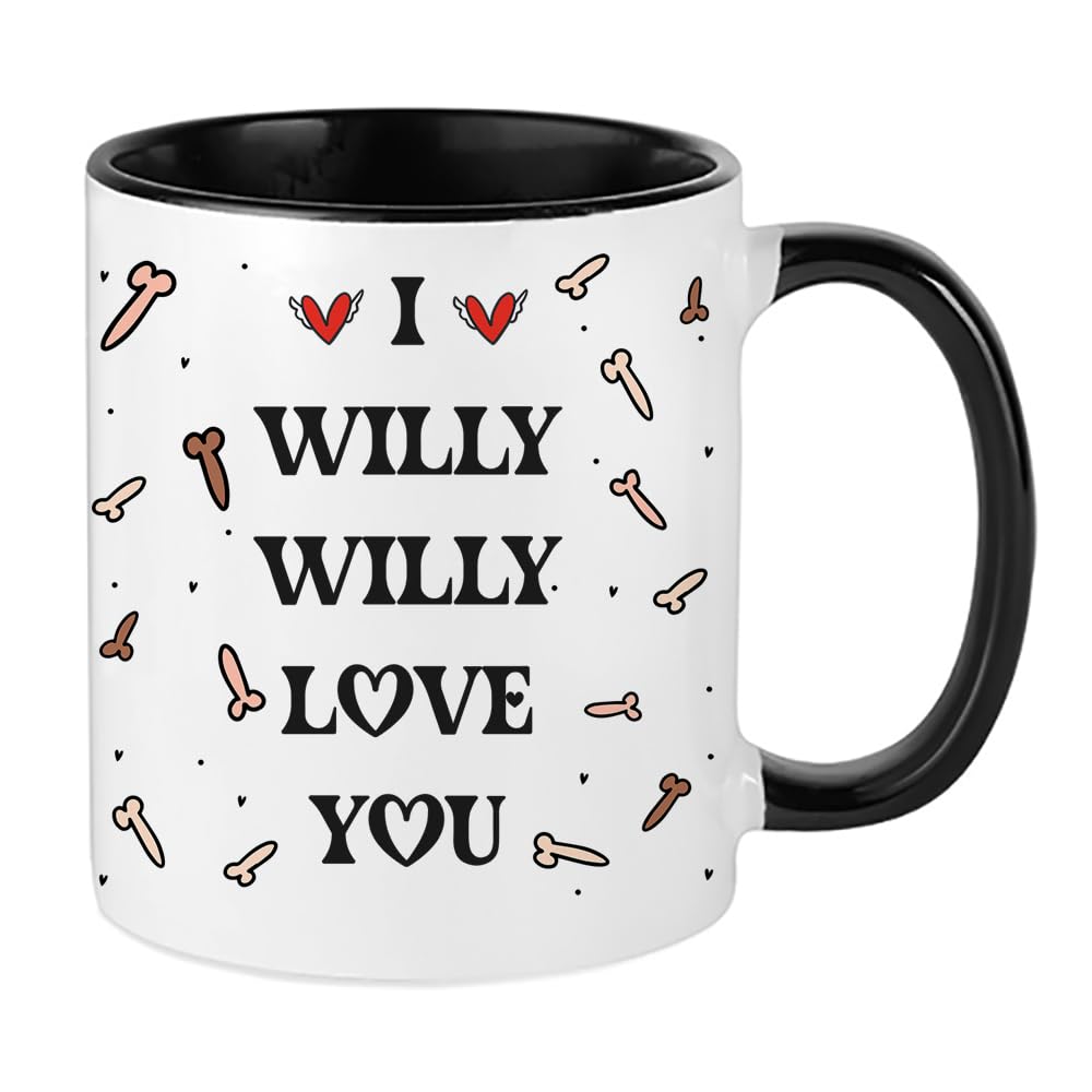 Valentine's Day Gift, I Willy Love You, Cheeky Rude Design, Inside Coloured Coffee, Tea Mug. (Black)