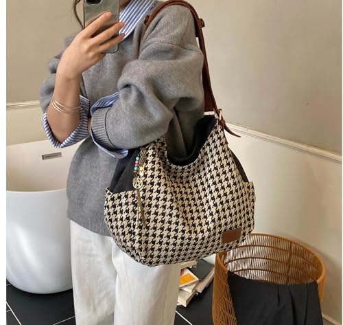 Image of Worldlyda Women Canvas Hobo Purse Multi Pocket Tote Shopper Shoulder Bag Casual Top Handle handbag with Embroidery Ethnic