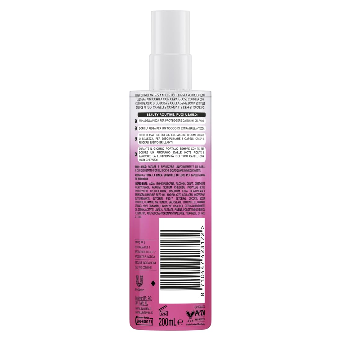 Sunsilk, Acquaspray Scintille di Luce, Glossy Spray Brillantezza Istantanea, Districante Capelli con Olio d'Argan, Contrasta l'Effetto Crespo, Dona Brillantezza per Capelli Luminosi, 6 Pezzi da 200ml