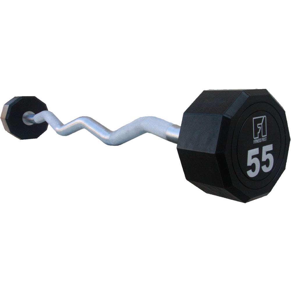 Fitness First 10-Sided Fixed Urethane Encased EZ Curl Barbell 25-115 lbs