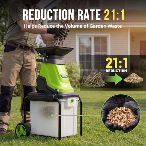Image of Electric Wood Chipper, 15 Amp Leaf mulcher & Shredder