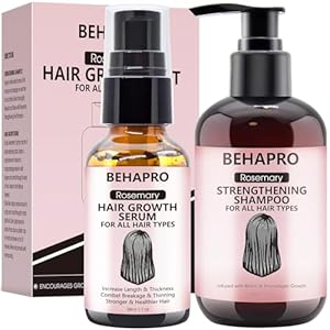 BEHAPRO Rosemary Oil for Hair Growth With Serum, Shampoo, Diluted Rosemary Oil, Biotin, Castor Oil & Argan Oil for Hair Loss Thickening – Christmas Gifts for Women