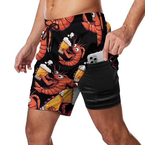 Shrimp Beer Mens Swim Trunks with Quick-Drying Lining Beach Shorts for Outdoor Sports2