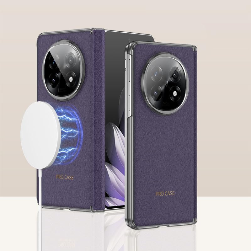 Magnetic Hinge Case Compatible with Oppo Find N5,with Magnetic Ring Leather Full Body Protection Protective Case Cover for Find N5 (Purple)