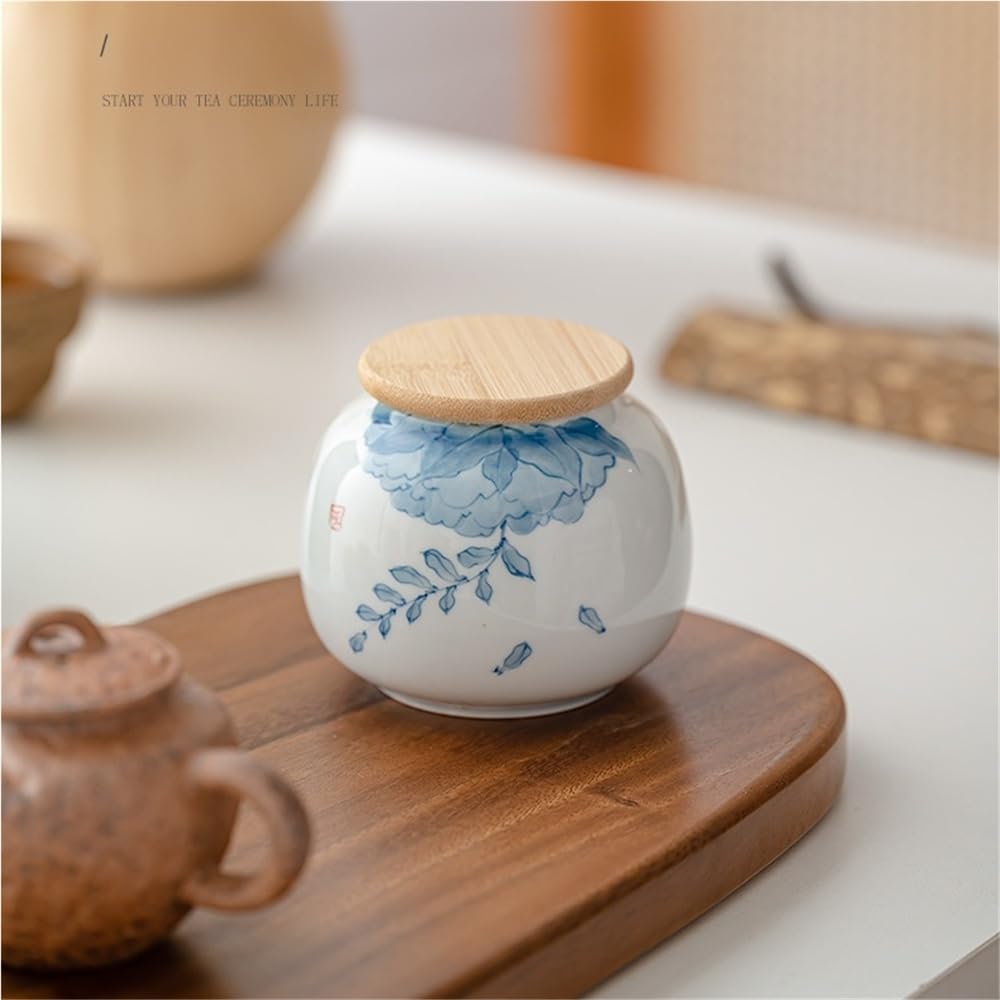 Tea Coffee Sugar Canisters Ręcznie malowane niebiesko-białe słoiki na herbatę z ceramiki podszkliwnej, zamknięte słoiki do gospodarstwa domowego, przenośne małe słoiki do przechowywania herbaty