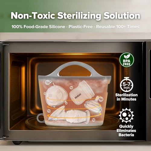 Image of Haakaa On-The-Go Silicone Microwave Steam Sterilizer Bags for Travel, 40oz /1250ml Reusable Silicone Steaming Bags for Baby Bottles, Breast Pump, Accessories, Pacifiers, Teethers, Grey /2PCS