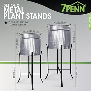 7Penn Metal Plant Stand Set of 2 Standing Planters - 10 and 12 Inch Corrugated Metal Farmhouse Plant Stand Indoor Outdoor Floor Planter Pots with Legs - Porch Pot Galvanized Planter for Entry Way 7Penn Metal Plant Stand Set of 2 Standing Planters 10 and 12 Inch Corrugated Metal Farmhouse Plant Stand Indoor Outdoor Floor Planter Pots with Legs Porch Pot Galvanized Planter for Entry Way