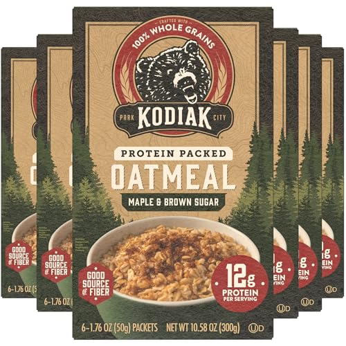 Kodiak - Paquetes de avena instantánea, azúcar morena de arce, alta proteína, 100% granos integrales, 6 cajas con 6 paquetes cada uno (36 paquetes en total)