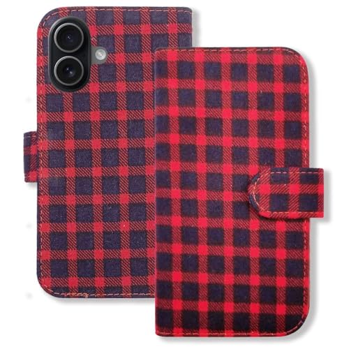 sslink iPhone 17 アイフォン17 対応 手帳型 ケース 生地 布 (チェック01) チェック柄 千鳥柄 ファブリック PUレザー 合皮 ダイアリータイプ 横開き カード収納 スタンド機能 フリップ カバー