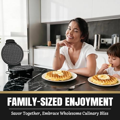 Image of FineMade 7 Inches Round Classic Waffle Maker Machine, Mini Waffle Maker, Non-stick Waffle Irons, Thin Waffle Maker Crispy, Black