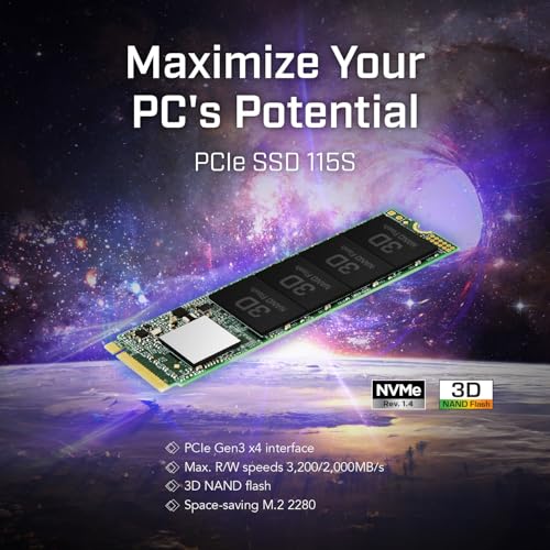 Image of Transcend MTE115 M.2 2280 SSD 2TB, Up to 3,200 MB /s, Compatible w /Ultrabook Laptop PC Desktop, PCIe NVMe Gen3x4 SSD, 3D TLC NAND Flash Internal Solid State Drive, LDPC /Error Correction ECC /SLC Cache