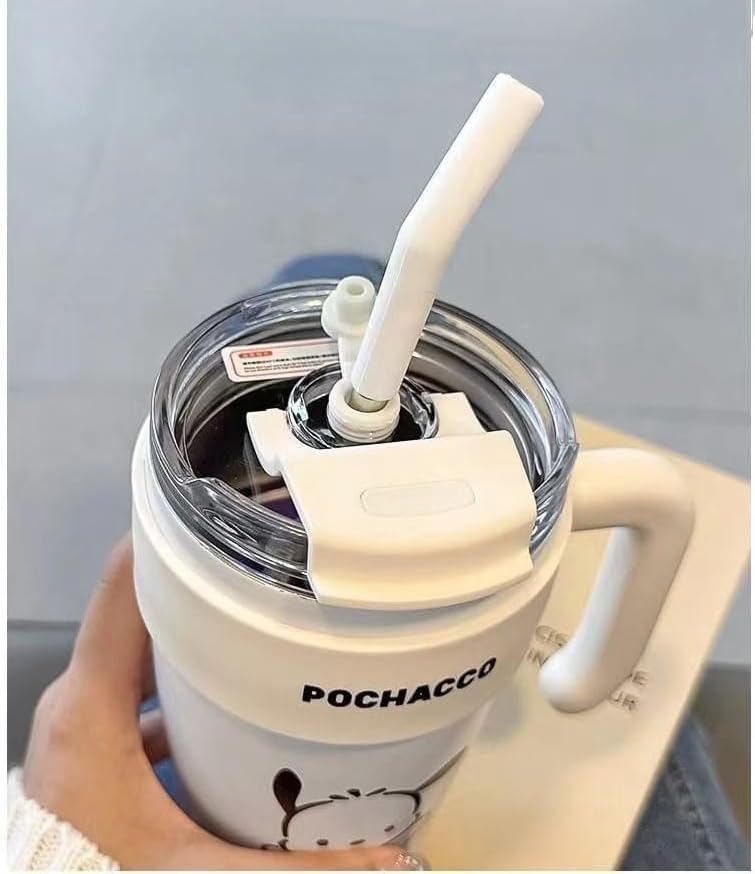 Image of DOCAT 860ML Stainless Steel Tumbler with Straw, Vacuum Insulated Coffee Tumbler, Leakproof Wide Mouth Sipper Bottle with Straw, Hot and Cold Sipper for Gym, Office, Sport, Travel, Home (White)