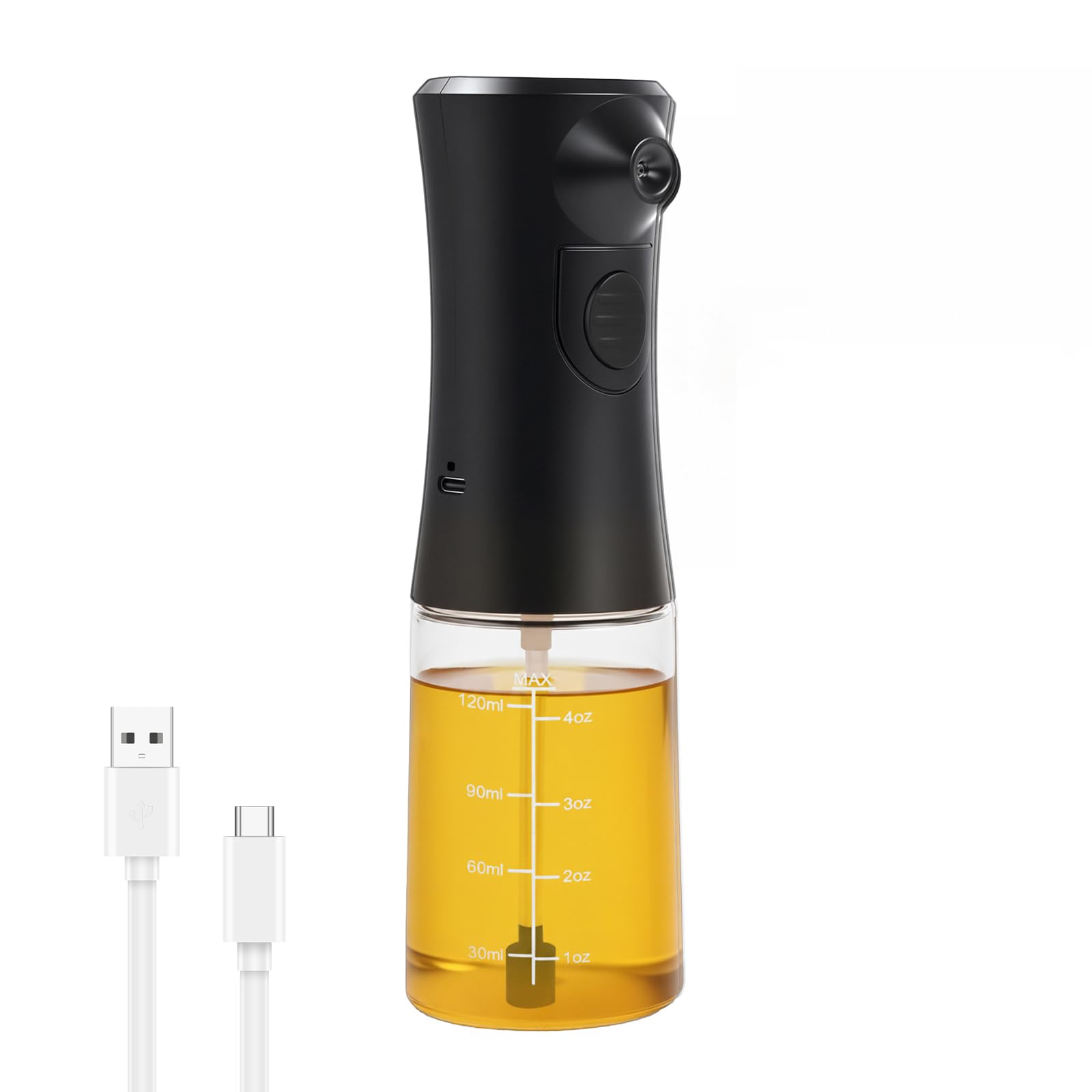 Pulverizador de aceite eléctrico para cocinar, rociador de aceite de oliva de vidrio recargable, botella de pulverización continua de niebla fina a pilas para freidora de aire, ensalada