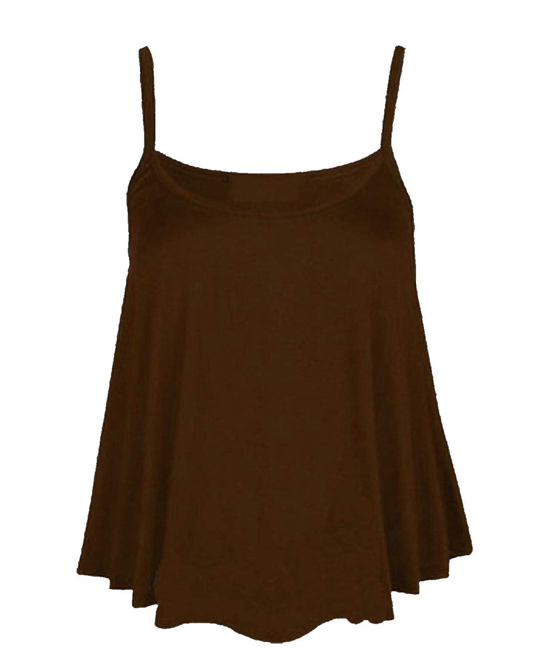21Fashion Women's Chocolate Plain Cami Swing Vest Sleeveless Top Strappy Flared Cami Vest Top Plus Size Cerise
