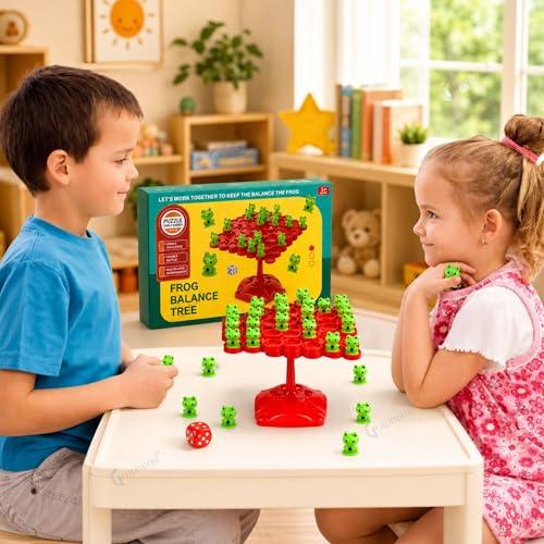 Image of GRAPHENE Multiplayer Frog Balance Games for Kids Board Games Family 50 + 10 Extra Frog Fun Topple Tree Indoor Educational Playtime Counting, Logic & Brain Skills 2-4 Players Game (5 + Years)