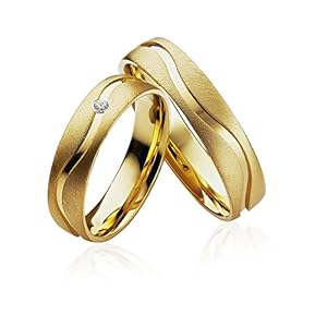 JC Trauringe zilver 925 paar prijs trouwringen goud geplatteerd I verlovingsringen breed 4,5 mm I partnerringen met gravure en etui I 2 bruiloftsringen herenring zonder & damesring met steen I P903