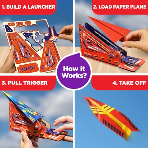 Image of Doctor Jupiter Paper Airplane Launcher Kit for Kids Ages 6+, Birthday Gifts | Gift Ideas for Boys & Girls Ages 6,7,8,9,10,11,12, Paper Airplane Book, STEM Launcher Toy