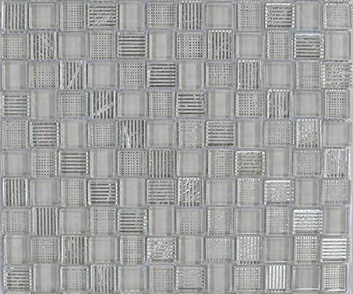 Mosaïque en verre gris avec inserts en feuille argentée, 20 x 23 mm. Idéal pour les cuisines, salles de bains, salles de séjour, chambres humides, douches (murs, non plats de douche) Cover