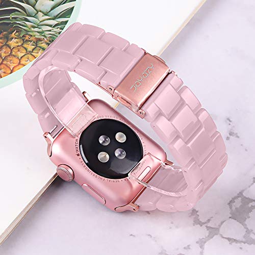 JOYOZY Fashion Resin Band Compatible with Apple Watch 41mm 40mm 38mm, Stainless Steel Buckle iWatch Band Bracelet for Apple Watch Series SE 8 7 6 5 4 3 2 1 Women Men(Pink, 38mm/40mm)
