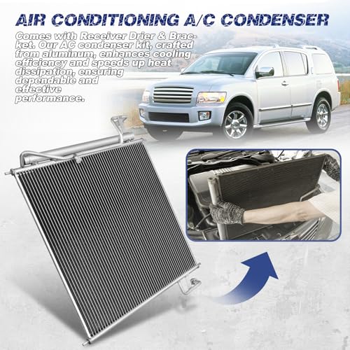 Image of Air Conditioning A /C Condenser Compatible with Nissan Titan 2004-2015 Armada 2005-2015 Pathfinder Armada 2004 Infiniti QX56 2004-2010# 3239, 3239C, 921007S200, 92100ZC00A