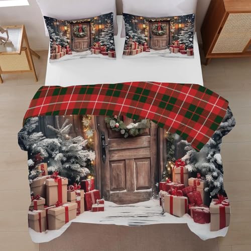 JEDTAKCT Winter wendbar Bettwäsche 200x200 3 teilig - Weihnachtskranz...