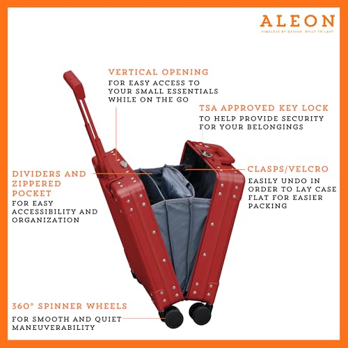 Aleon 16” Aluminum Vertical Underseat Carry-On Luggage - Luxury Business Briefcase with Wheels - Hardshell Suitcase for Airplane Travel (Ruby)3