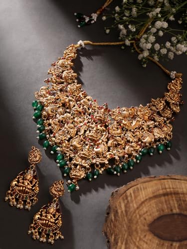 Image of Shining Diva Fashion Stylish Fancy Pearl Choker Traditional Jewellery Set for Women | Temple Necklace Set | Festive Wedding Party Necklace | 22k Gold Plated | Just Like Original Gold Jewellery
