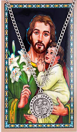 Saint Joseph 3 4-inch Pewter Medal Pendant with Holy Prayer Card