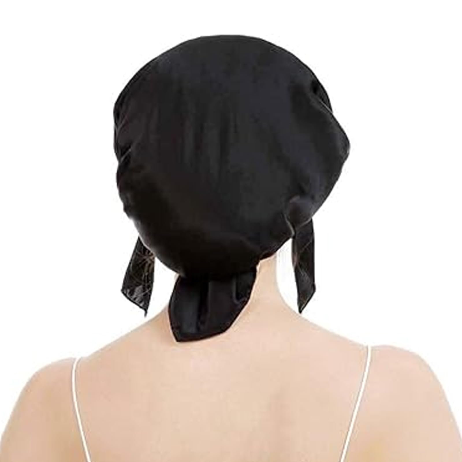 TRHDFW Mulberry Silk Night Sleep Cap Bonnet for Hair Loss Women Silk Hair Wrap 19 Momme Soft with Adjustable Elastic Ribbon Black - Image 4