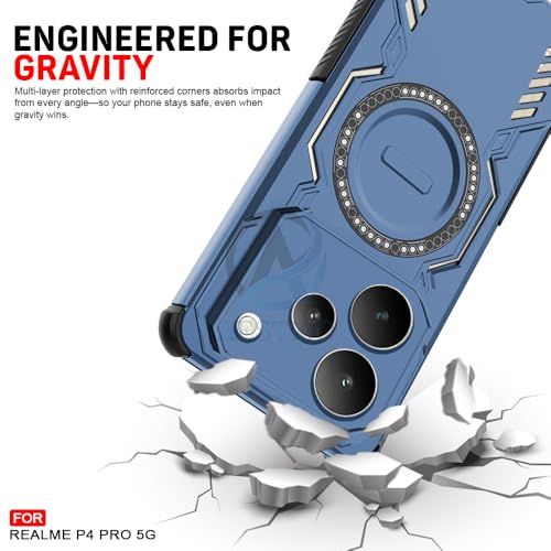 Image of AESTMO Back Case Cover for Realme P4 Pro 5G | Magnetic Case with Built-in Metal Ring | Compatible with MagSafe Accessories | Shockproof Hybrid (PC + TPU) (Blue)