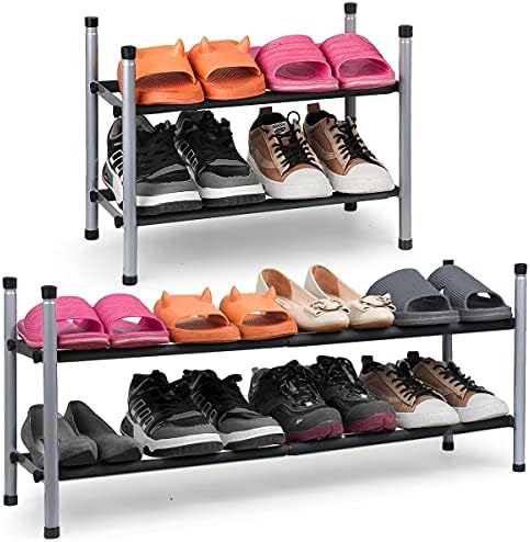BESIMLI 2-Tier Expandable Shoe Rack Stackable Shoe Organizer Adjustable Metal Iron Shoe Shelf, Free Standing Storage for Closet Entryway Doorway Bedroom Footwear