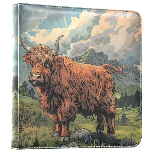 JIPONI Beautiful Highland Cow Large Photo Album, DIY Leather Cover Scrapbook Albums for 4x6 5x7 6x8 Pictures, Self Adhesive Memory Book for Wedding, Baby, Family