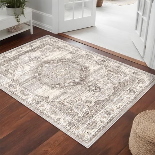 Alfombra lavable para pasillo 3x5 Beige suave y antideslizante miniatura 1