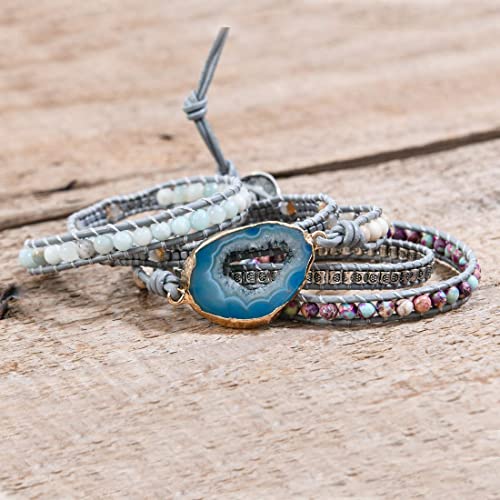 Image of YGLINE Boho Handmade Wrap Leather Tube Crystal Stone Bracelet for Women