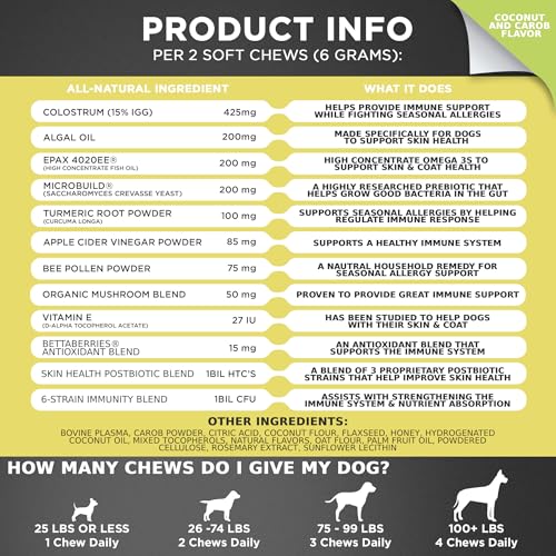 Image of Googipet Dog Allergy Chews, Seasonal Dog Allergy Relief & Itchy Skin Relief, Skin & Coat Supplement Colostrum, Coconut Oil, Omega 3 Fish Oil, & Bee Pollen for Dogs Itch Relief