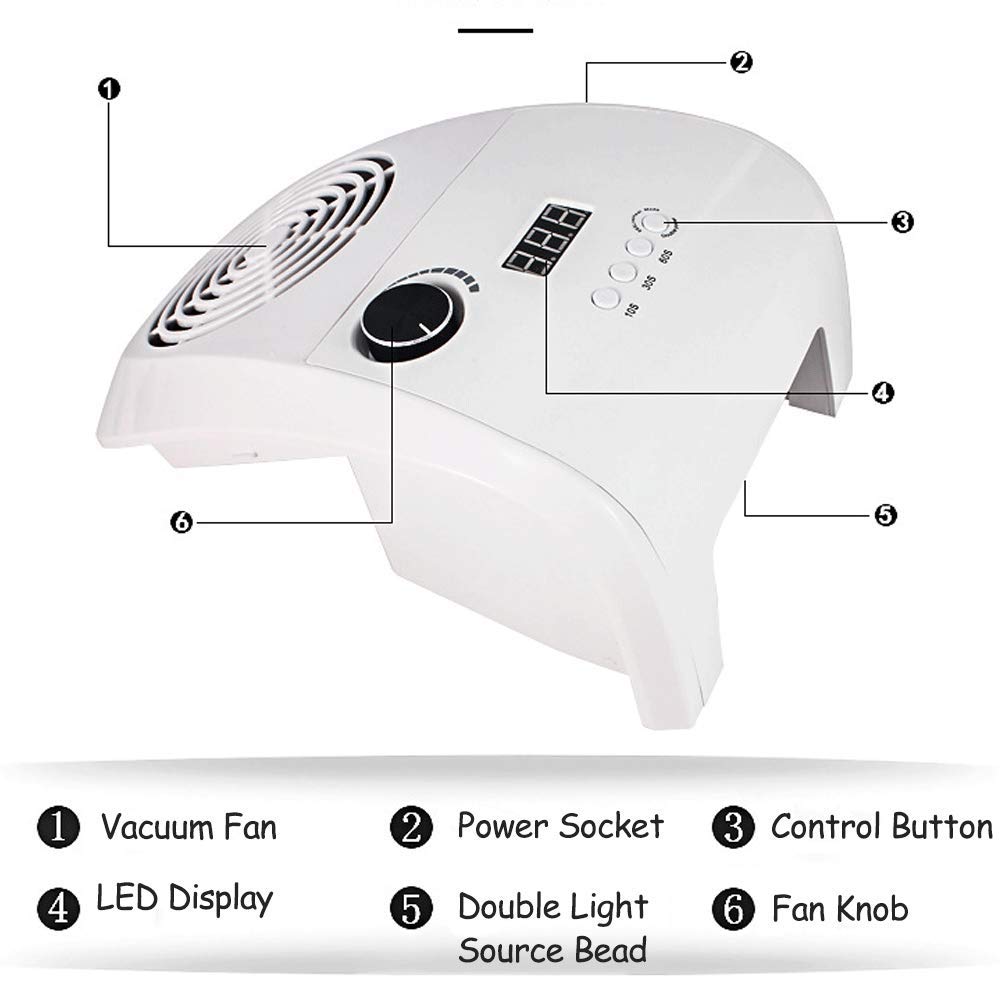 Lampa do manicure, Lampka LED do paznokci Odpylacz Odsysanie pyłu, Sprzęt zdobienia 2 w 1 z wentylatorami, Profesjonalna suszarka manicure 4-biegowym czasem