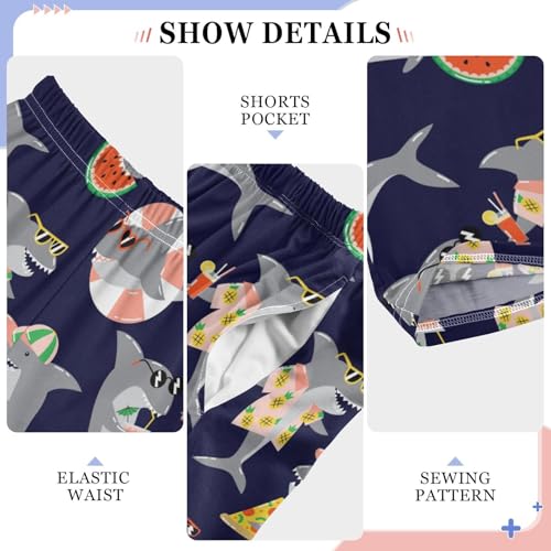 Cool Shark Swimming Boys Long Pants Soft Trousers Elastic Waist Kids Lounge Bottoms with Pockets S-XL4