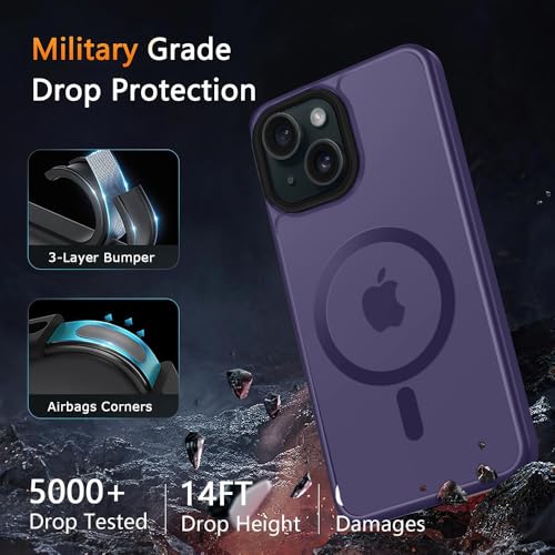 Image of iPhone 15 Plus Magsafe Hard Back Case | Matte Design & 360 Protection | Military-Grade Apple iPhone 15 Plus Cover | Strong Magnet Back - Purple