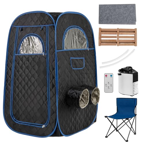 COSTWAY tragbare Dampfsauna, Heimsauna für 1-2 Personen mit 3 Liter Dampfgenerator, Timer, Fernbedienung, Fußmassagegerät & Klappstuhl, Saunazelt Sitzsauna für Zuhause, 89 x 89 x 149 cm (Schwarz)