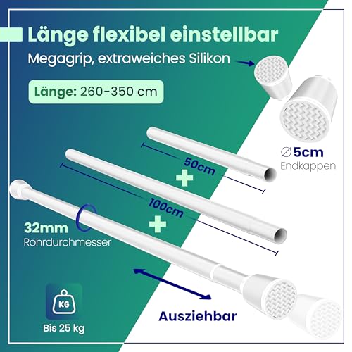 LOBUX® Gardinenstange ohne bohren – Teleskopstange Vorhang ausziehbar – Duschstange ohne bohren