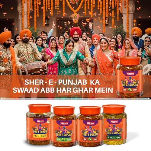 Image of Nilon's Sher-E-Punjab Mixed Pickle (475g) Homemade Aachar | Spicy & Tangy Pickle in Authentic Punjabi Style with Raw Mango, Lemon, Mustard Oil & Spices Mixed with No Added Artificial Colour