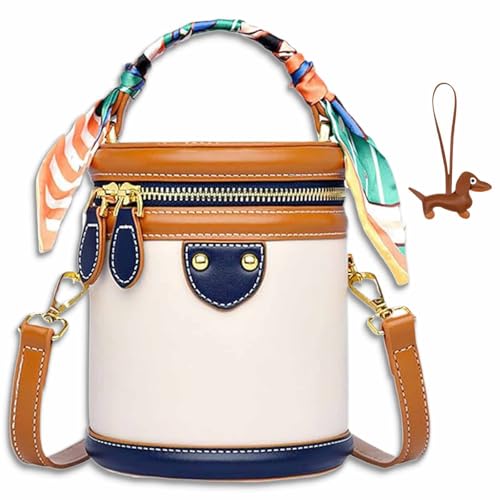 Summer Niche Design Cylinder Bag, Colorblock Bucket Bag for Women, Leather Bucket Handbag