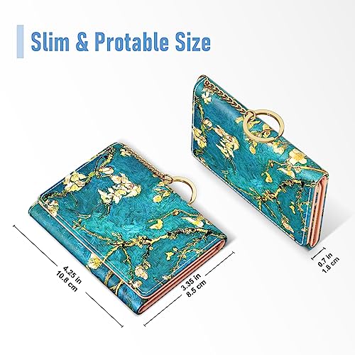 Image of Rouidr Womens Wallet, Small Slim RFID Card Wallets for Women, Cute Front Pocket Trifold Leather Card Organizer with 7 Slots & ID Window, Almond Tree